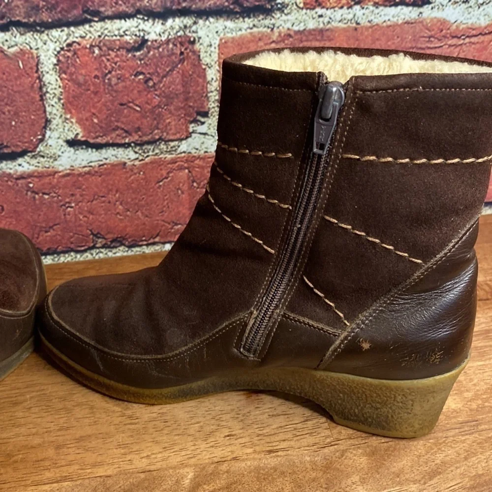 Pajar Brown Genuine Shearling Lining Short Slip On Zip Up Warm Boots Size 7 - Picture 13 of 17